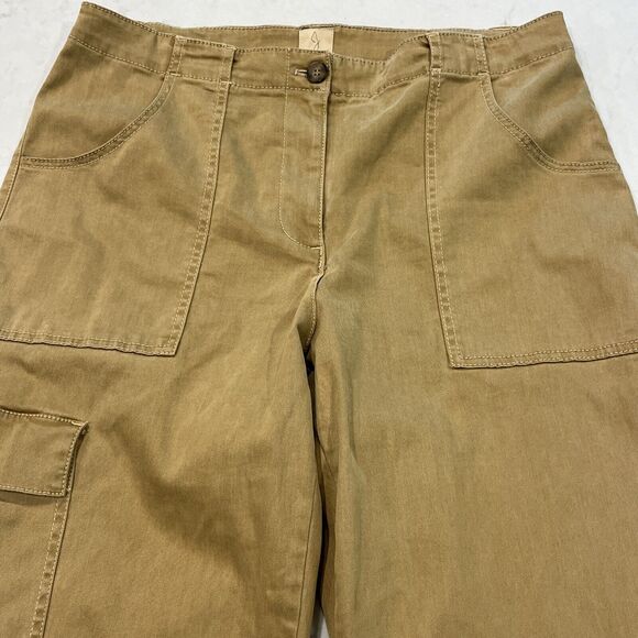 Joie Wide Leg High Waist Pants Sz 14 Cargo Pocket Tan Tencel Cotton Stretch - Picture 4 of 14
